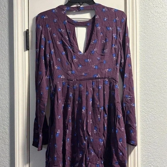 Free People Teagan Mini Dress Purple Floral Keyhole Back Boho Festival Womens 0 - Picture 5 of 8